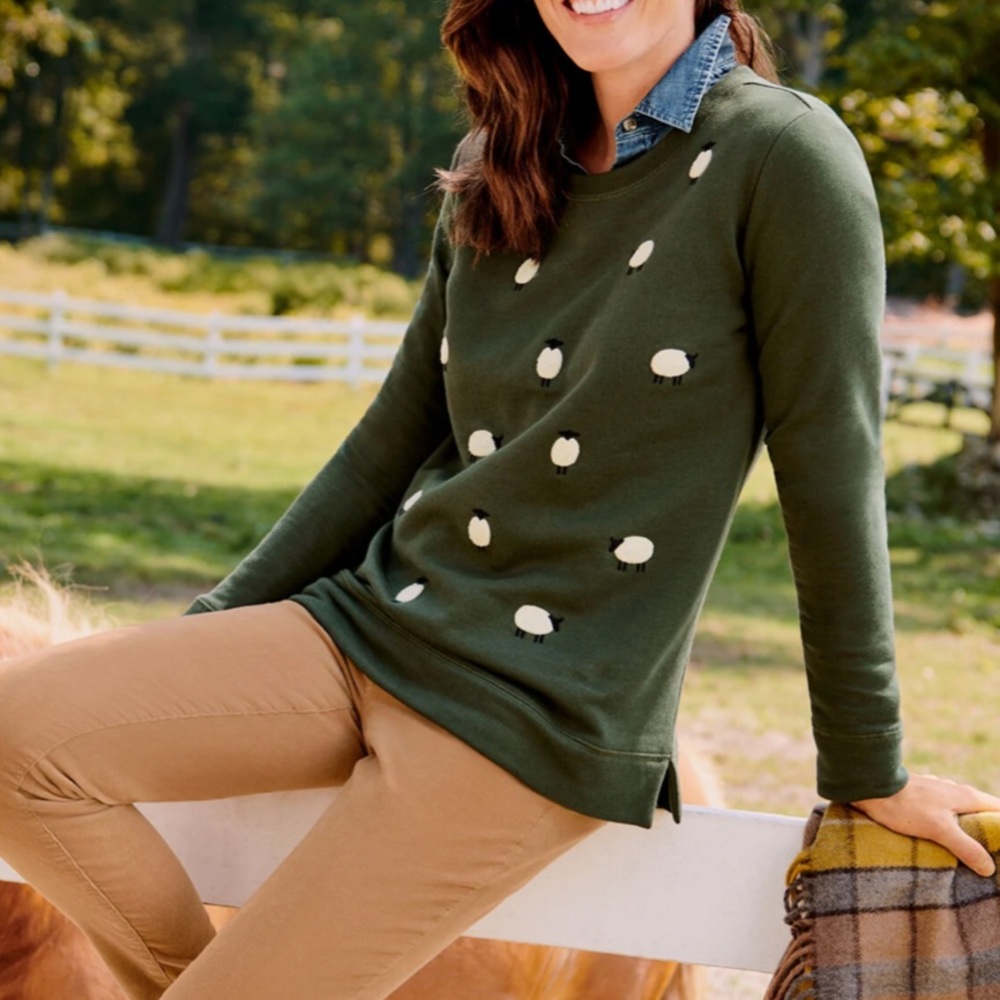 Talbots Embroidered Boucle Sheep Sweatshirt, Medium Petite